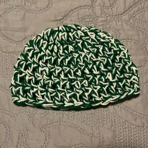 Handmade Toddler/Preschooler Green, Off White Beanie Hat
